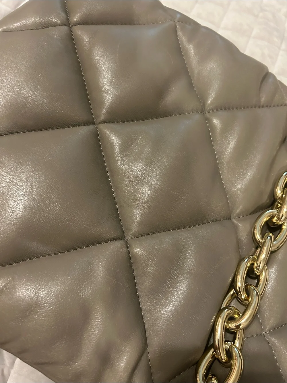 Stand Studio Quilted Taupe Hobo with Gold Chain Strap